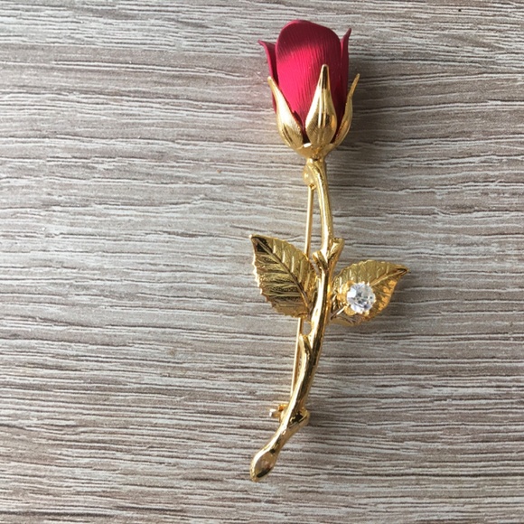 Vintage Rose brooch  cubic zirconia - Picture 3 of 6